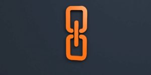 Orange graphic chain symbolizing website links for an SEO blog post.